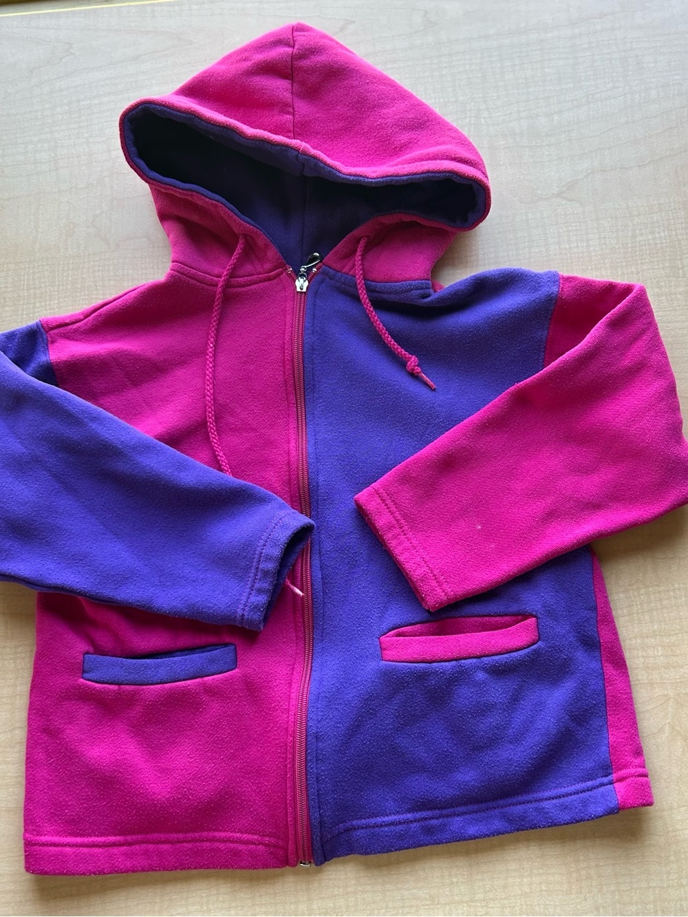 Vintage 90s Get Attention Kids Colorblock Fleece Hoodie Pink Purple Zip Up 7/8